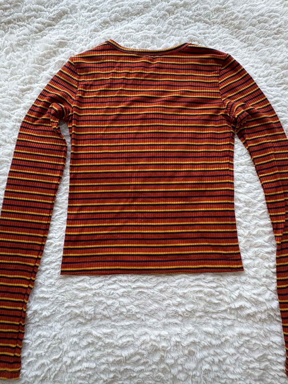 Bluenotes Striped Rib-Knit Button-Front Long Sleeve Top - Red, Yellow, Black - Picture 2 of 2
